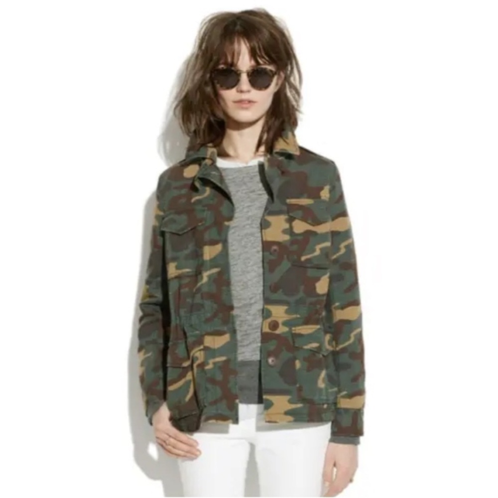 Madewell Outbound camo military light jacket fall layering S biker army light